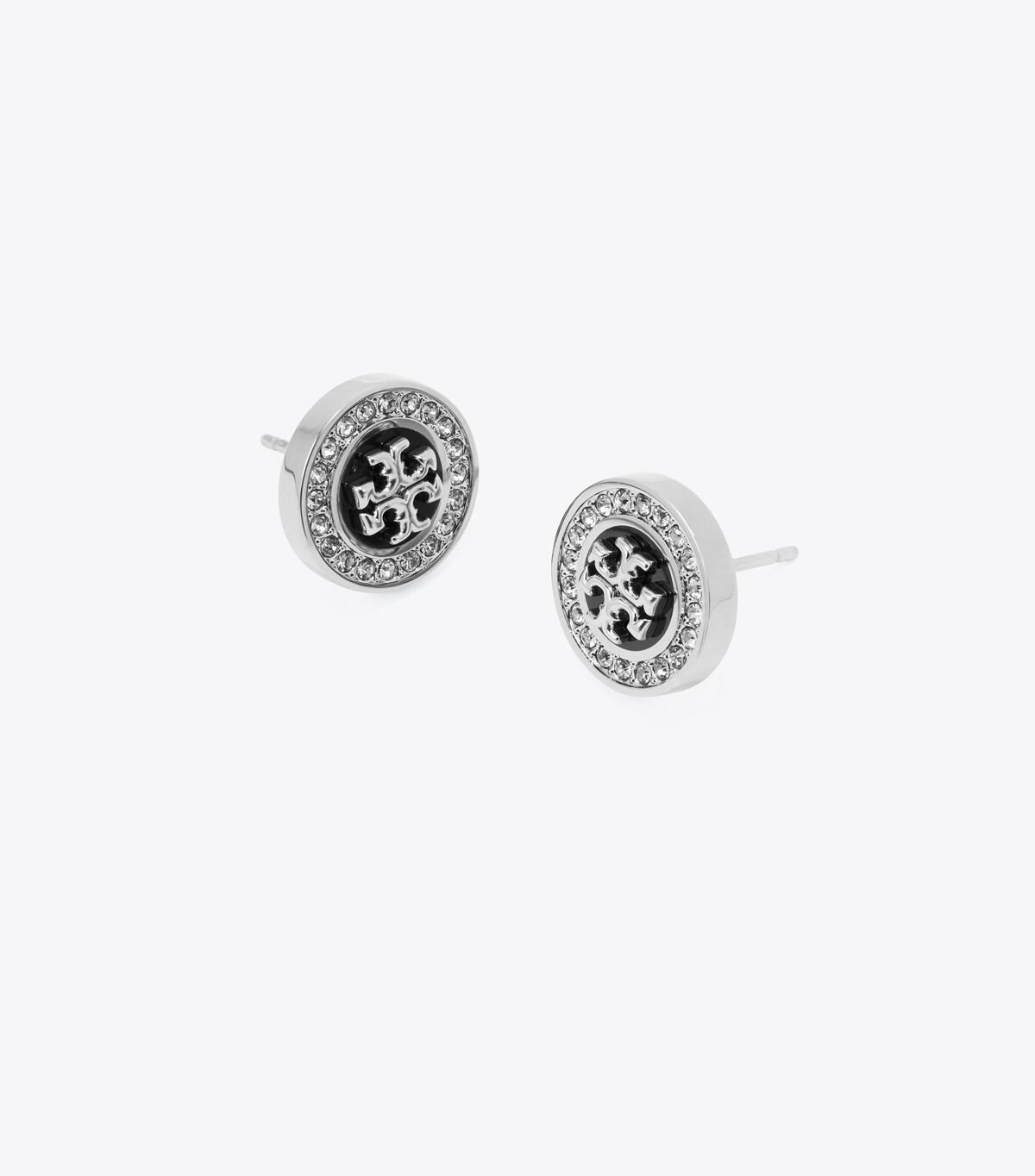 Women's Tory Burch Kira Pavé Enamel Circle-stud Earrings Black / Silver | QJOXCR-451 - Tory Burch Outlet Sale