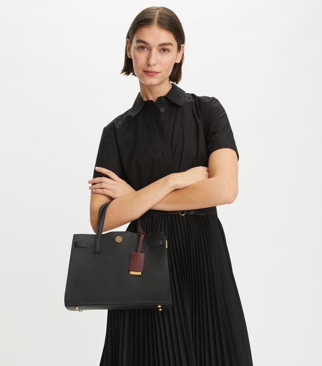 Women's Tory Burch Robinson Satchel Bags Black | UBPVJI-706 - Tory Burch Outlet Sale