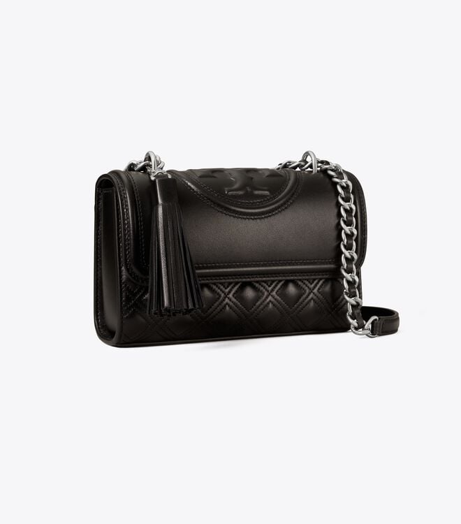 Women's Tory Burch Small Fleming Convertible Shoulder Bags Black / Silver | DZWUBX-209 - Tory Burch Outlet Sale