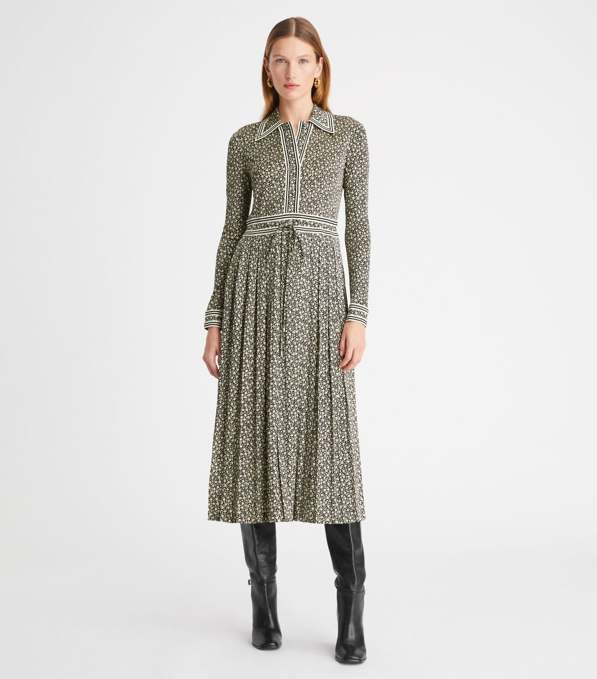 Women's Tory Burch Ditsy Floral Knit Dress Black | EXHLGI-295 - Tory Burch Outlet Sale