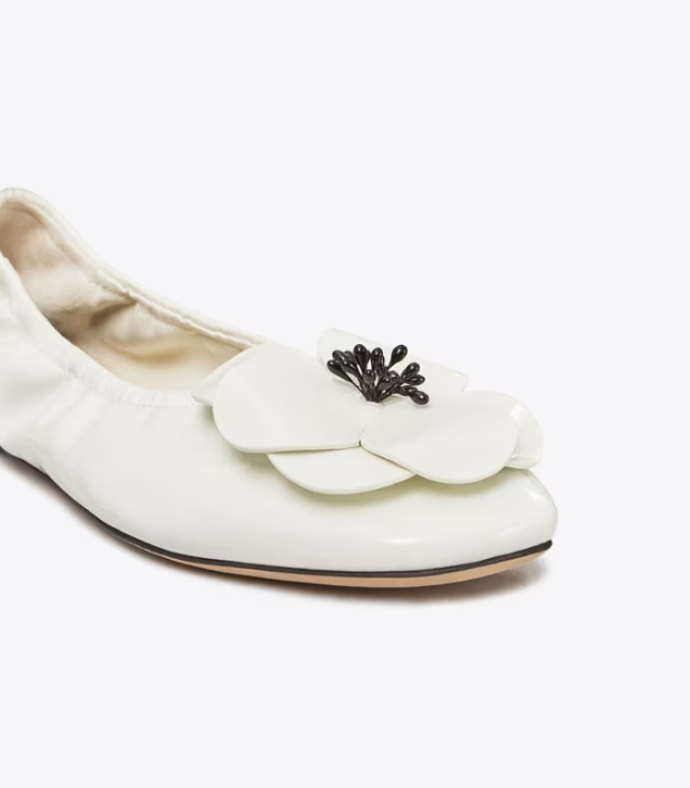 Women's Tory Burch Flower Flat Shoes White | ORAHXF-618 - Tory Burch Outlet Sale