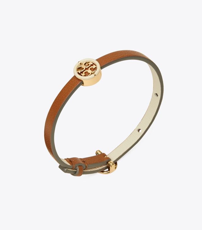 Women's Tory Burch Miller Leather Bracelet Gold / White | ZHEYSA-902 - Tory Burch Outlet Sale