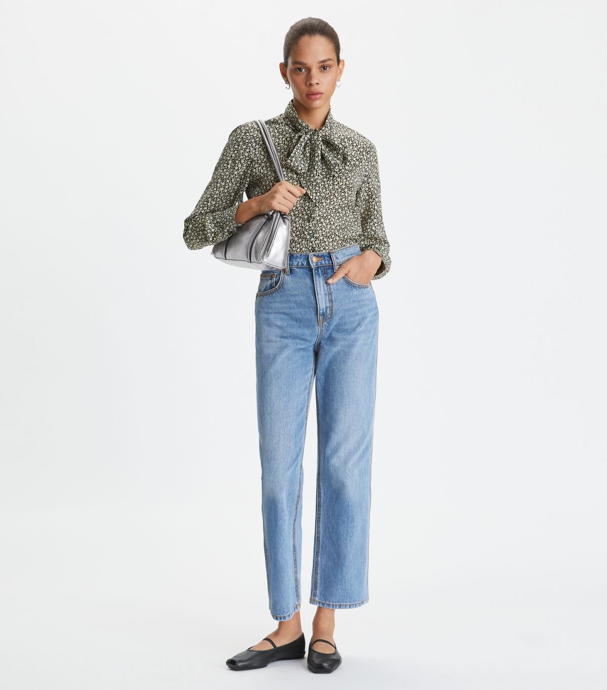 Women's Tory Burch Ditsy Floral Bow Shirts Black | RAGZYM-168 - Tory Burch Outlet Sale