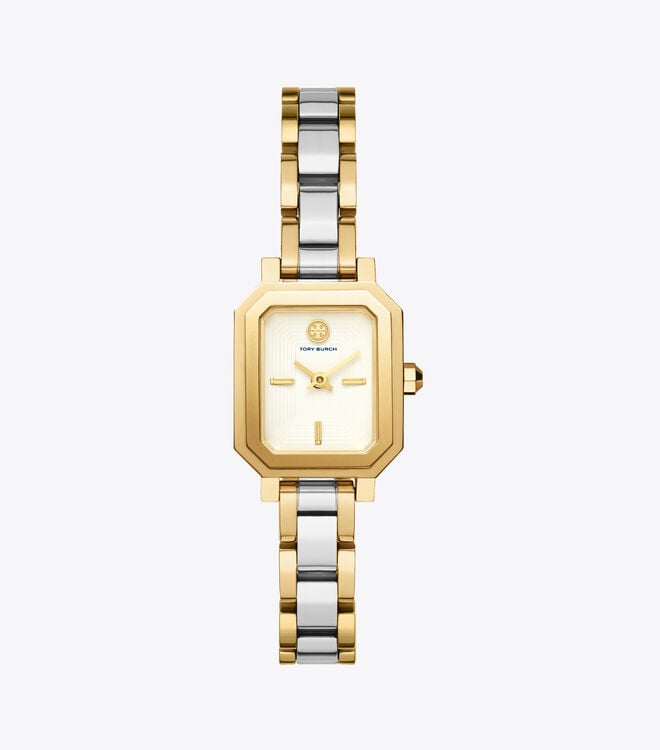 Women's Tory Burch Robinson Mini stainless Steel/ivory, 22 Mm Watches Silver / Gold | WKOERX-169 - Tory Burch Outlet Sale