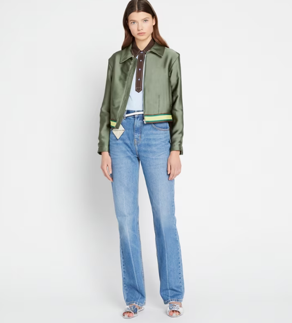 Women's Tory Burch Cropped Satin Club Jackets Green | QHTFOP-654 - Tory Burch Outlet Sale