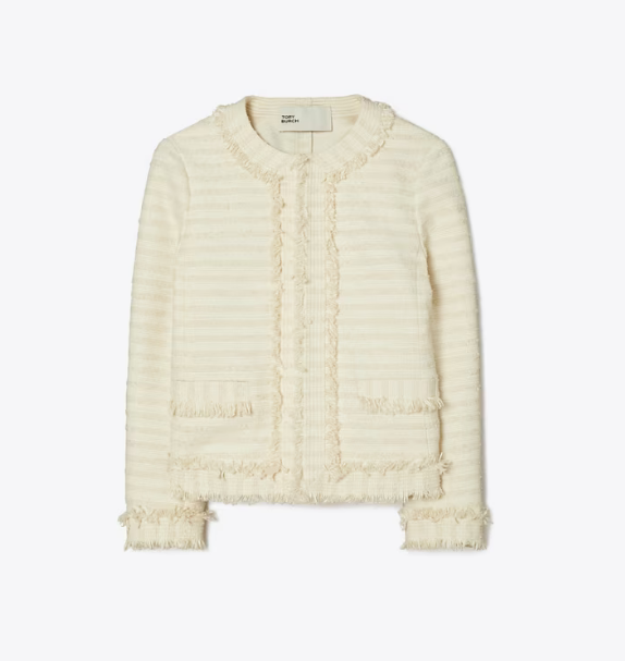 Women's Tory Burch Tweed Jackets Cream | GEPSWL-370 - Tory Burch Outlet Sale