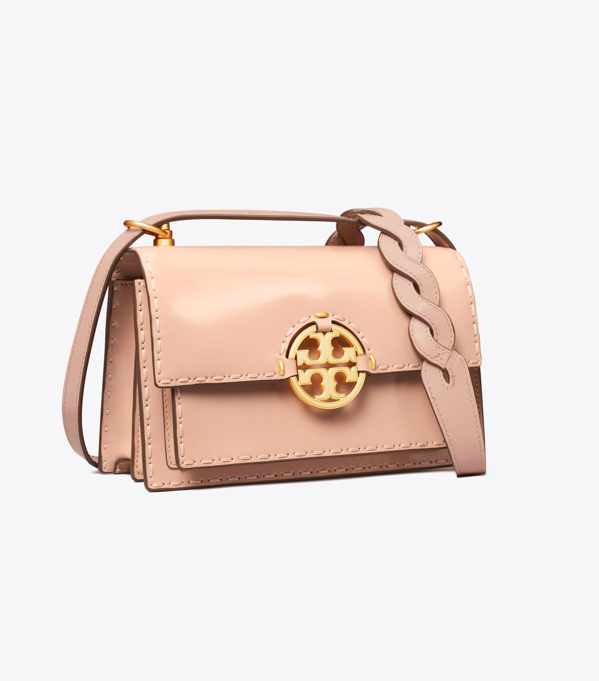 Women's Tory Burch Small Miller Spazzolato Pickstitch Flap Shoulder Bags Brown | YKMOGP-469 - Tory Burch Outlet Sale