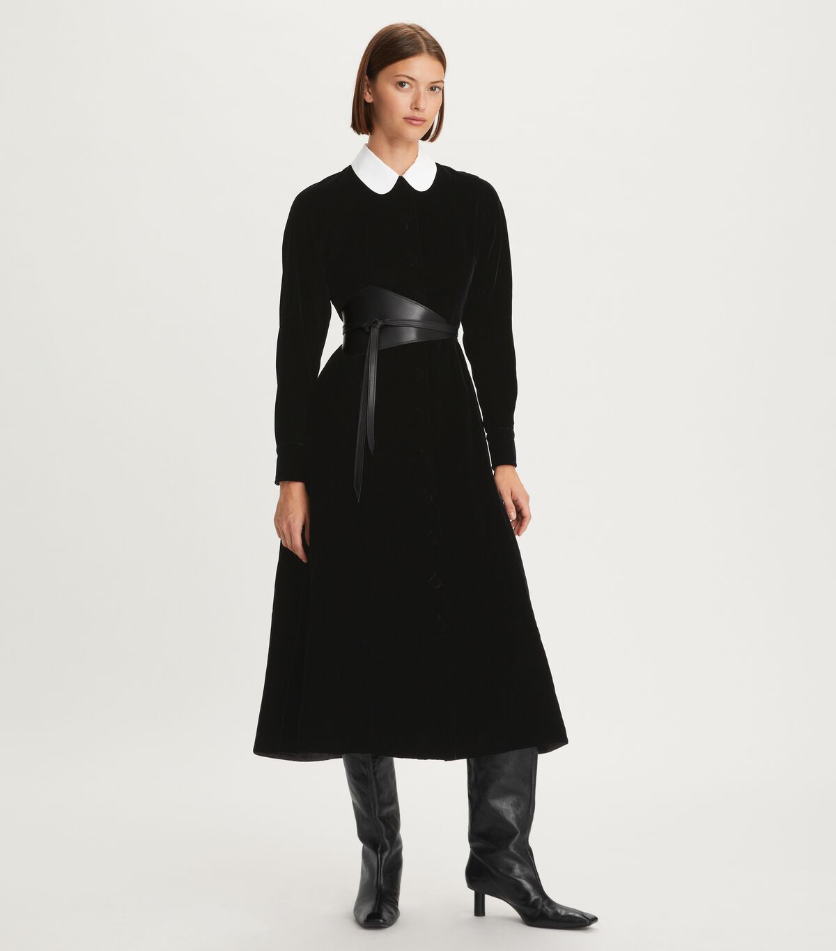 Women's Tory Burch Round Collar Velvet Dress Black | OLNTDR-794 - Tory Burch Outlet Sale