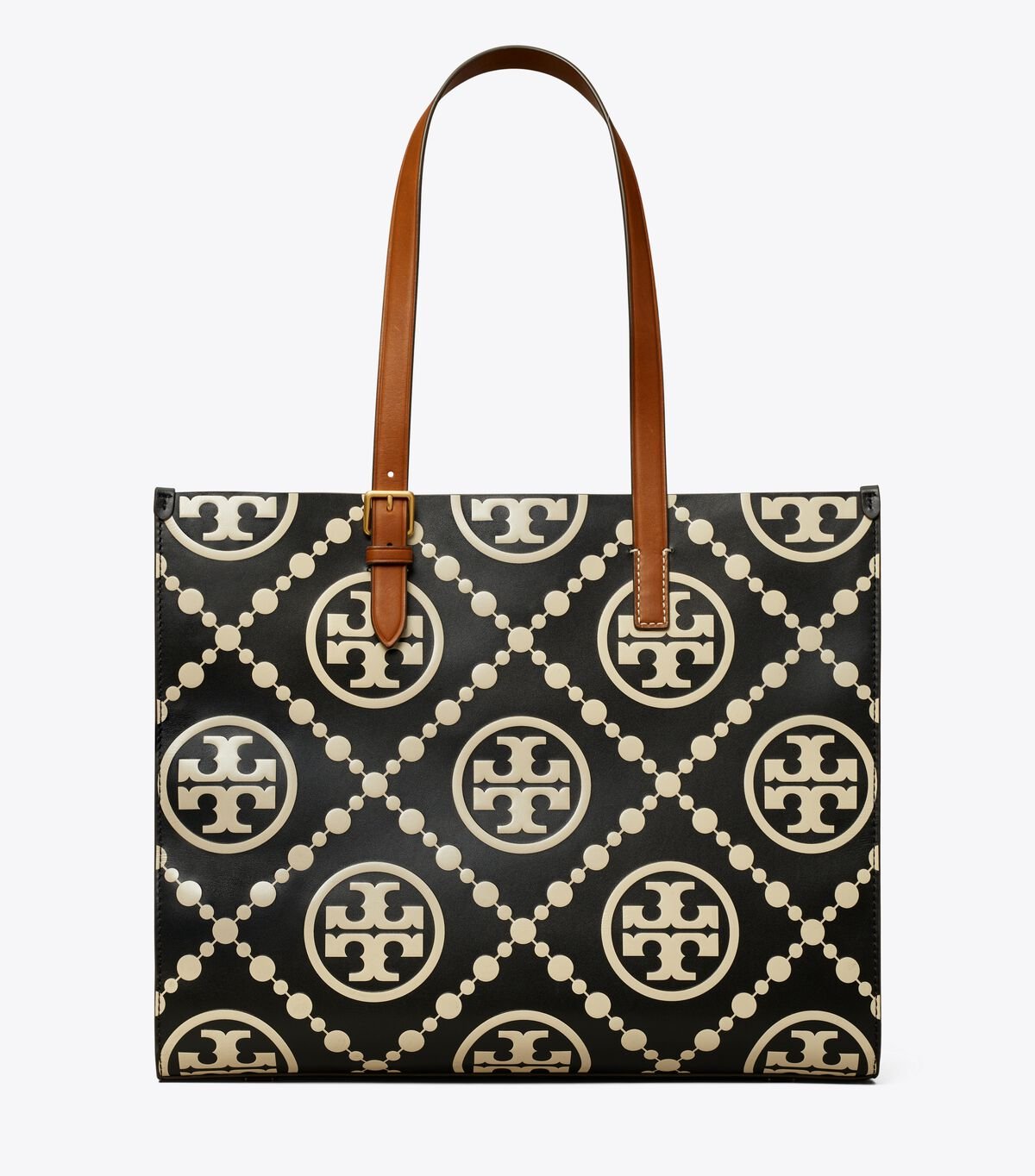 Women's Tory Burch T Monogram Contrast Embossed Tote Bags Black | TGWLNE-708 - Tory Burch Outlet Sale