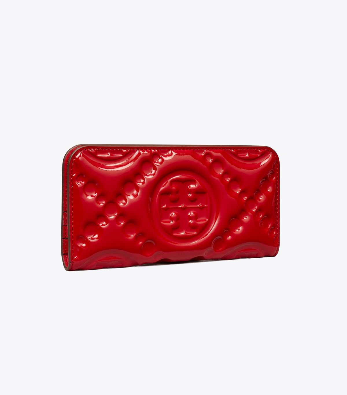 Women's Tory Burch T Monogram Embroidered Patent Zip Slim Wallets Red | QUONXE-185 - Tory Burch Outlet Sale