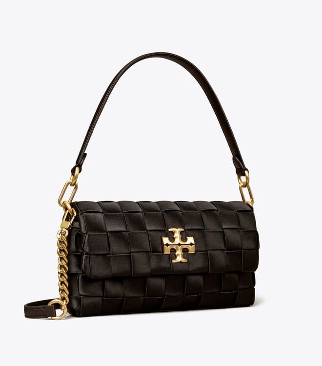 Women's Tory Burch Small Kira Woven Flap Shoulder Bags Black | ACFYNQ-836 - Tory Burch Outlet Sale