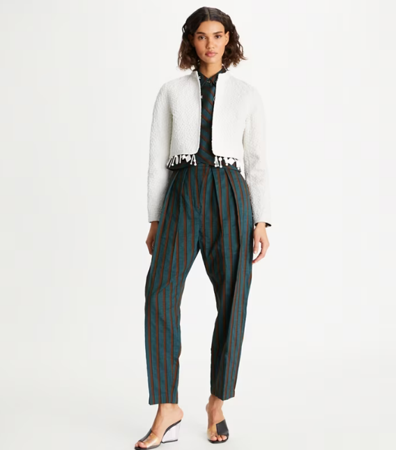 Women's Tory Burch Cotton Tweed Cropped Jackets White | BALKNJ-590 - Tory Burch Outlet Sale