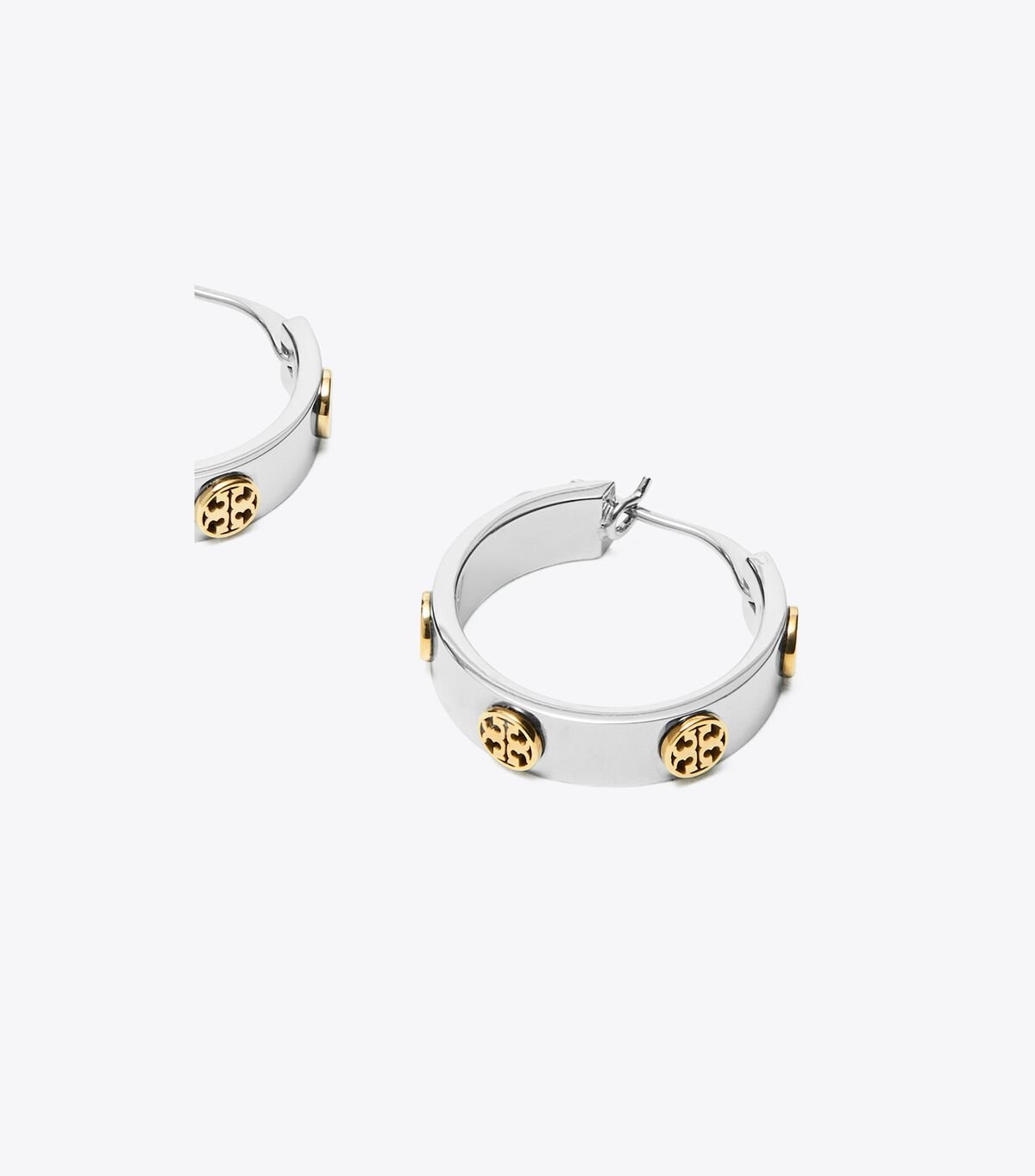 Women's Tory Burch Miller Stud Huggie Earrings Silver / Gold | RFQBSZ-051 - Tory Burch Outlet Sale