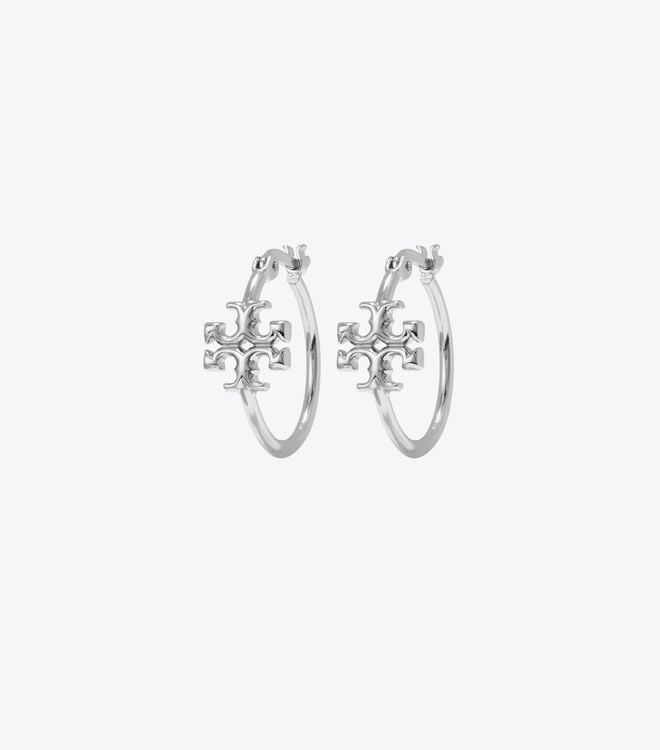 Women's Tory Burch Small Eleanor Hoop Earrings Silver | JFPQRH-690 - Tory Burch Outlet Sale