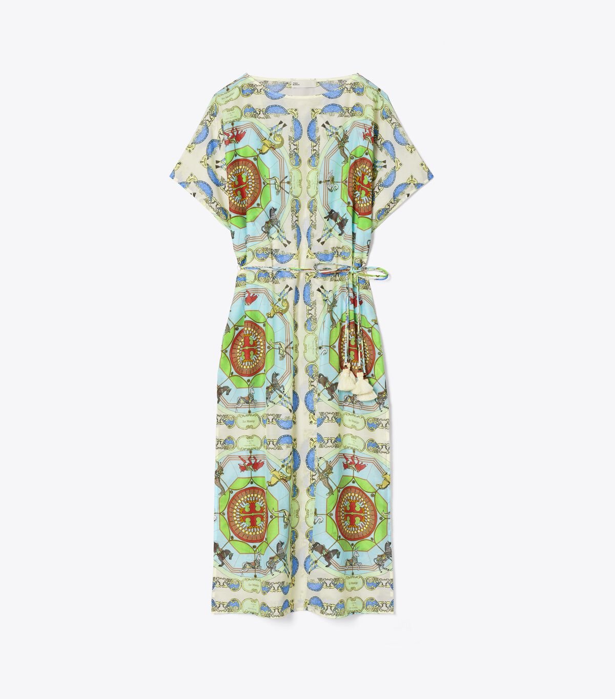 Women's Tory Burch Printed Cotton Silk Caftan Dress Mint | AWPEZR-982 - Tory Burch Outlet Sale