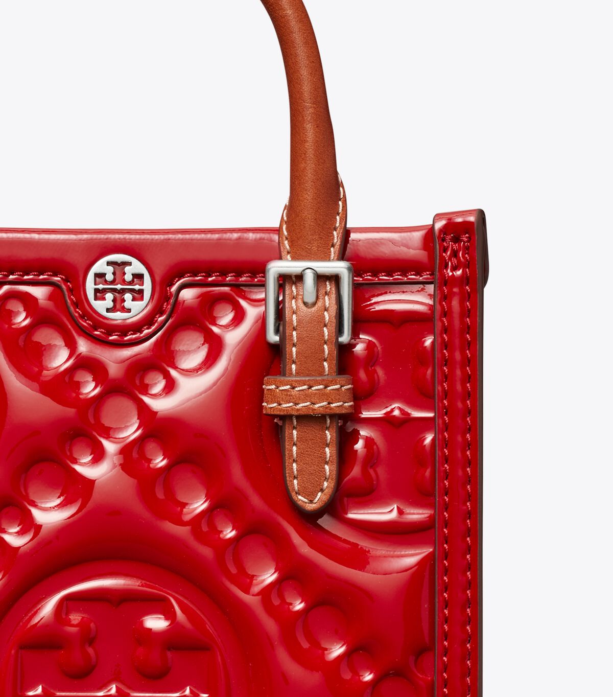 Women's Tory Burch Mini T Monogram Embossed Patent Tote Bags Red | RYNGBL-308 - Tory Burch Outlet Sale