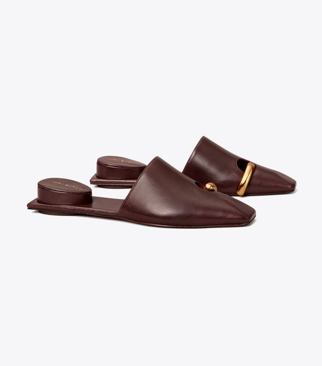 Women's Tory Burch Pierced Mule Loafers Chocolate | HBMLVX-680 - Tory Burch Outlet Sale