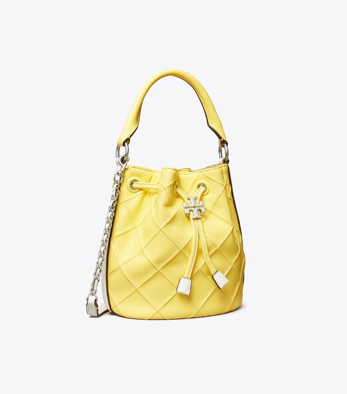 Women's Tory Burch Mini Fleming Soft Patent Border Bucket Bags Lemon / White | IBOXWJ-327 - Tory Burch Outlet Sale