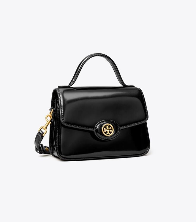 Women's Tory Burch Small Robinson Spazzolato Top- Handbag Black | VJUODP-482 - Tory Burch Outlet Sale