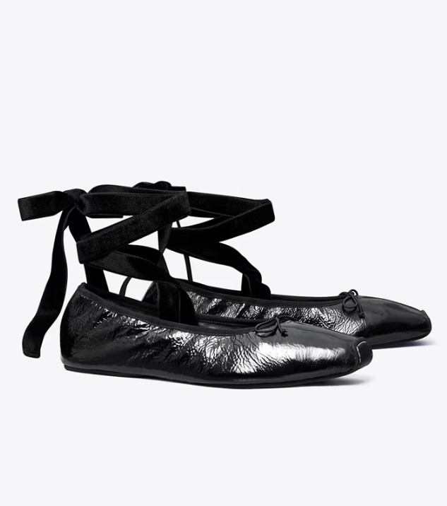 Women's Tory Burch Ankle-Wrap Flat Shoes Black | LXMIPJ-829 - Tory Burch Outlet Sale