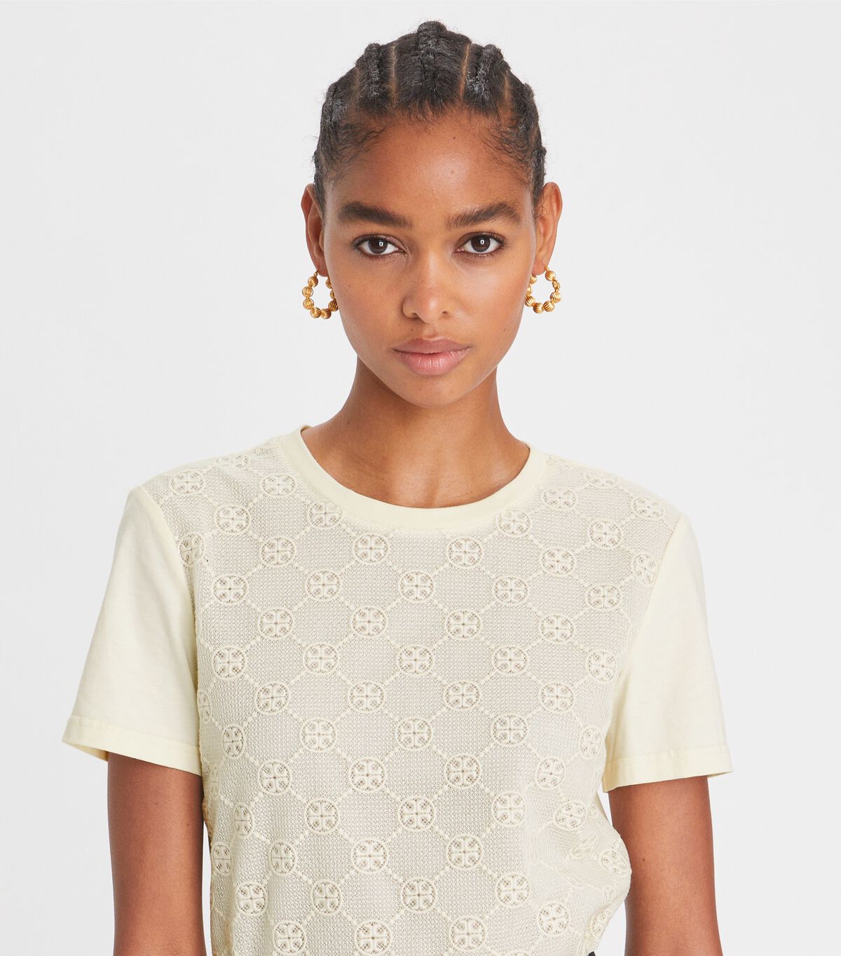 Women's Tory Burch Logo Lace T Shirts White | MFTDIC-578 - Tory Burch Outlet Sale