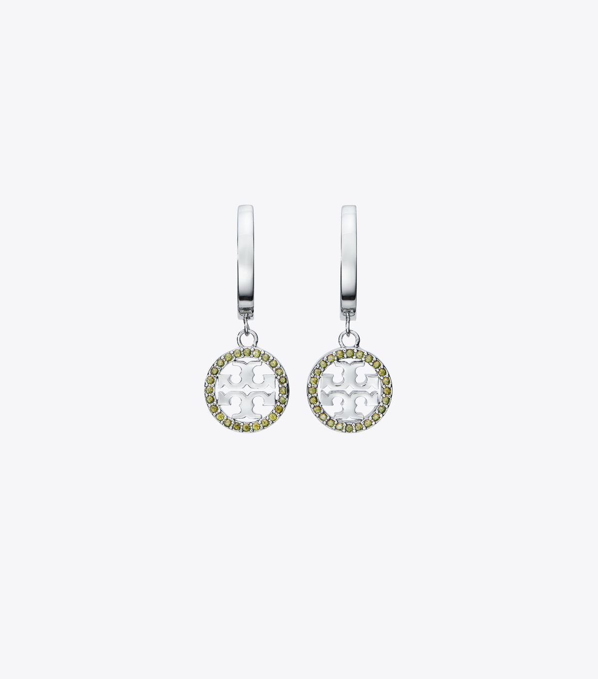 Women's Tory Burch Miller Pavé Hoop Earrings Silver / Olive | LVGXBJ-061 - Tory Burch Outlet Sale
