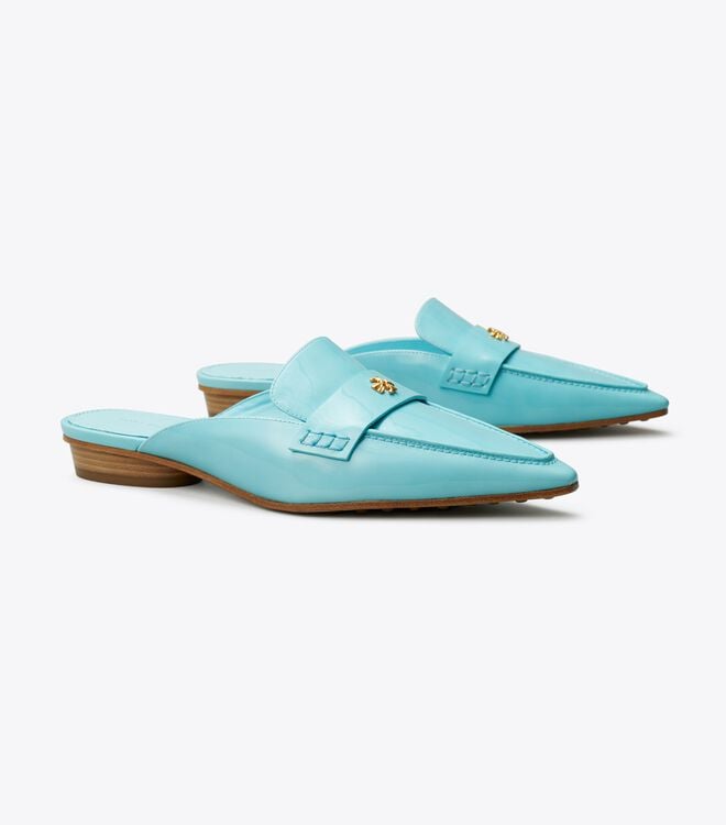 Women's Tory Burch Pointed Backless Loafers Light Blue | SWMIJX-596 - Tory Burch Outlet Sale