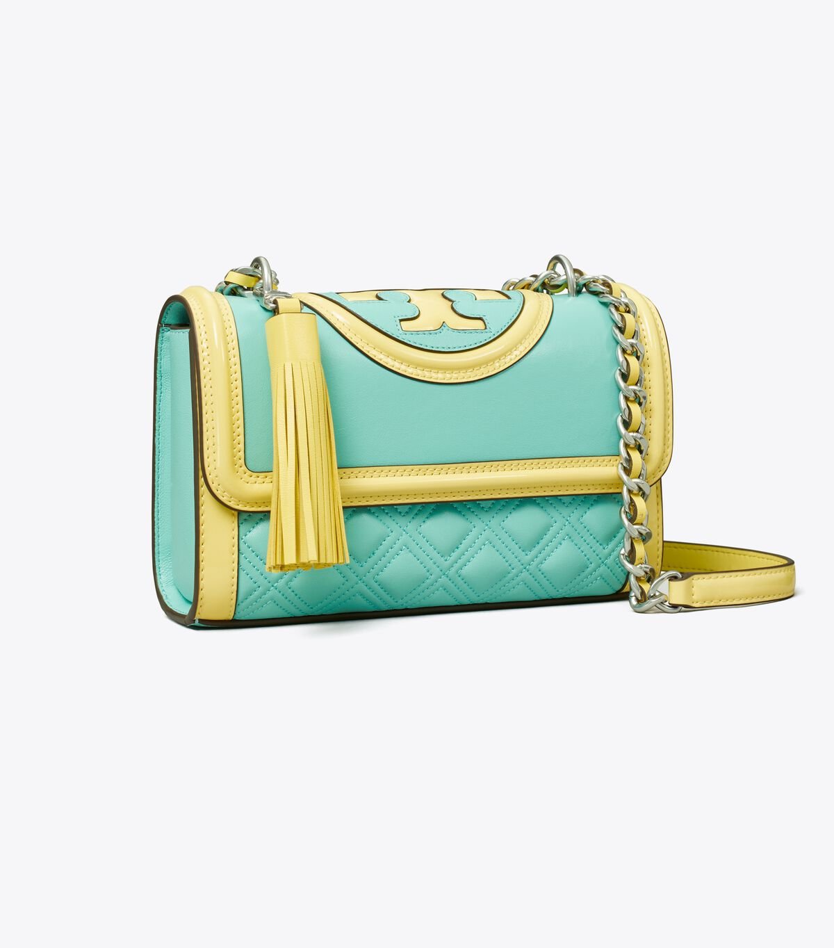 Women's Tory Burch Small Fleming Patent Border Convertible Shoulder Bags Lemon | KYNOHD-523 - Tory Burch Outlet Sale
