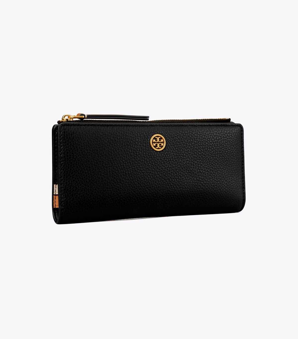 Women's Tory Burch Robinson Pebbled Zip Slim Wallets Black | RFJNAS-842 - Tory Burch Outlet Sale