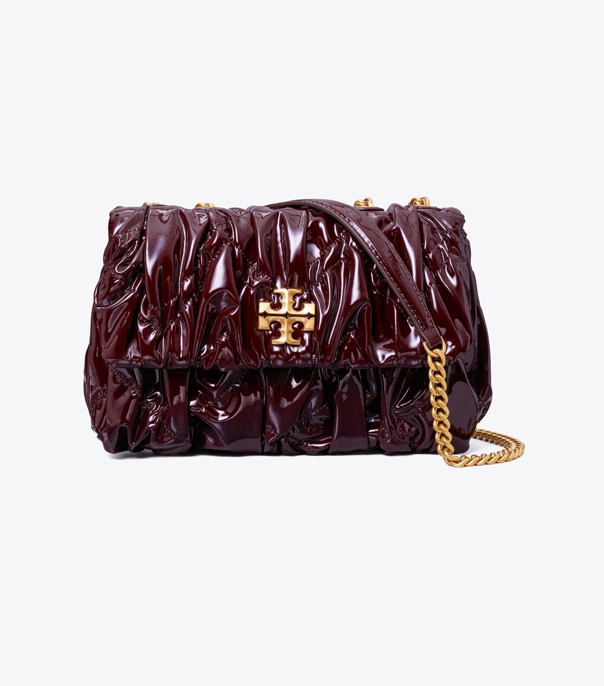 Women's Tory Burch Small Kira Patent Ruched Convertible Shoulder Bags Burgundy | KGYNUE-764 - Tory Burch Outlet Sale