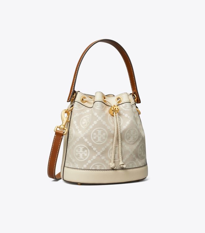 Women's Tory Burch T Monogram Bucket Bags White | KAWYUN-056 - Tory Burch Outlet Sale