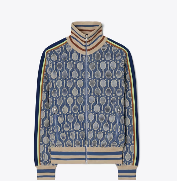Women's Tory Burch Tech Knit Jacquard Jackets Blue | BFCLQE-679 - Tory Burch Outlet Sale