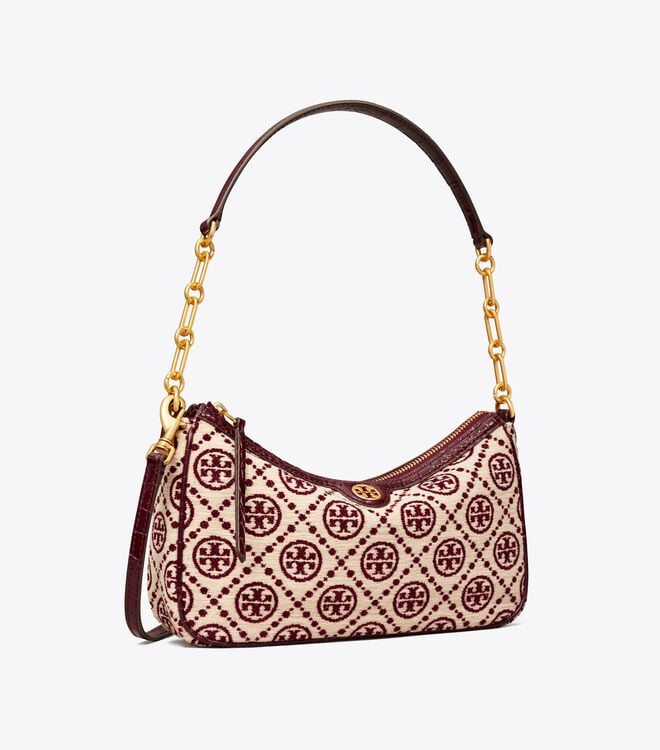Women's Tory Burch T Monogram Chenille Shoulder Bags Claret / Cream | AOPZRB-918 - Tory Burch Outlet Sale