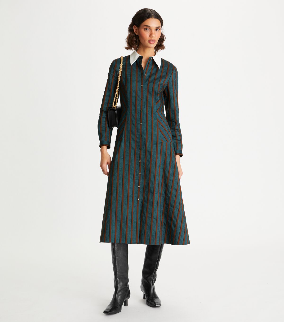 Women's Tory Burch Striped Lightweight Canvas Dress Navy | NXHWBQ-370 - Tory Burch Outlet Sale
