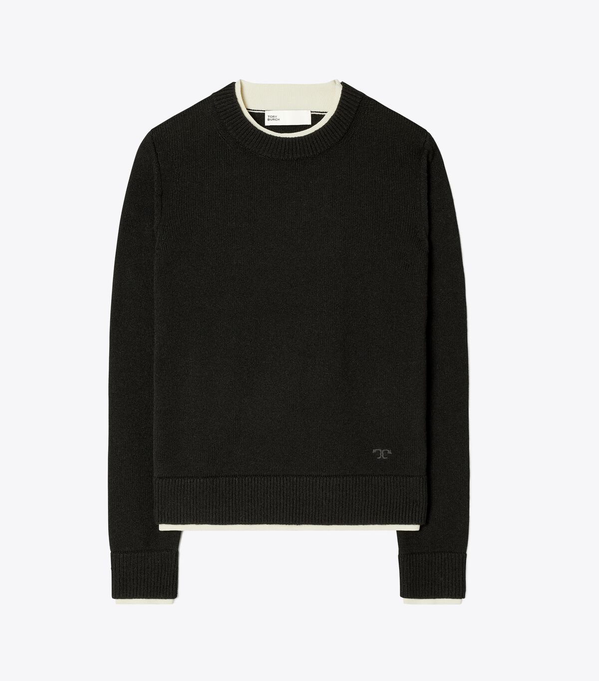 Women's Tory Burch Double Layer Cashmere Crewneck Sweaters Black | GNVKIY-405 - Tory Burch Outlet Sale