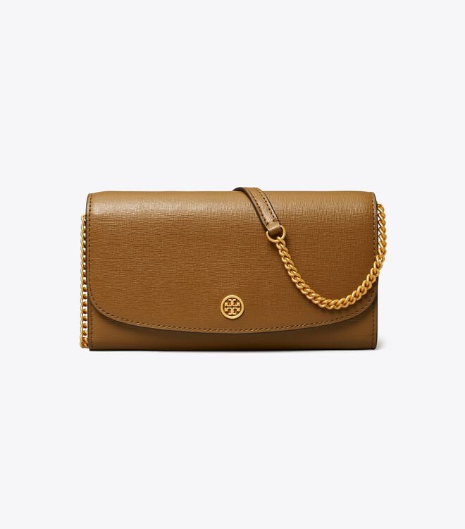 Women's Tory Burch Robinson Chain Crossbody Bags Brown | ZATKWO-603 - Tory Burch Outlet Sale