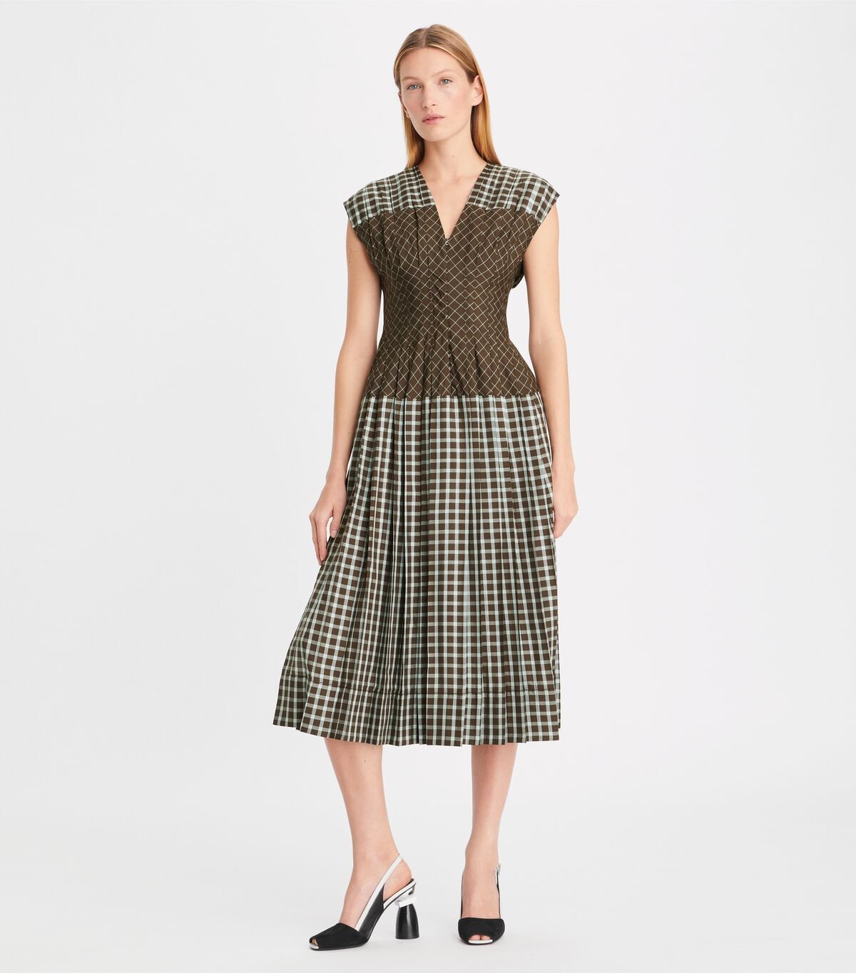 Women's Tory Burch Silk Claire Mccardell Dress Brown / Blue | RSFNIT-579 - Tory Burch Outlet Sale