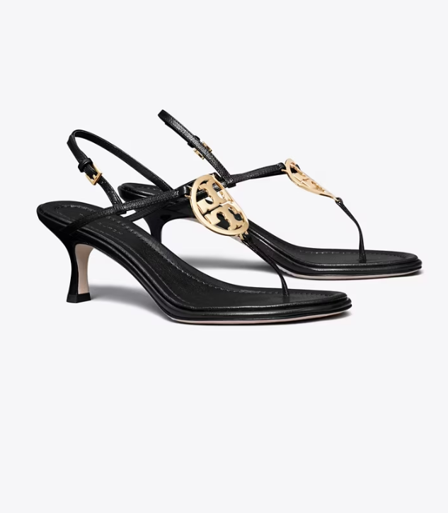 Women's Tory Burch Capri Miller Low Heel Sandal Heels Sandals Black | RXNIWP-125 - Tory Burch Outlet Sale
