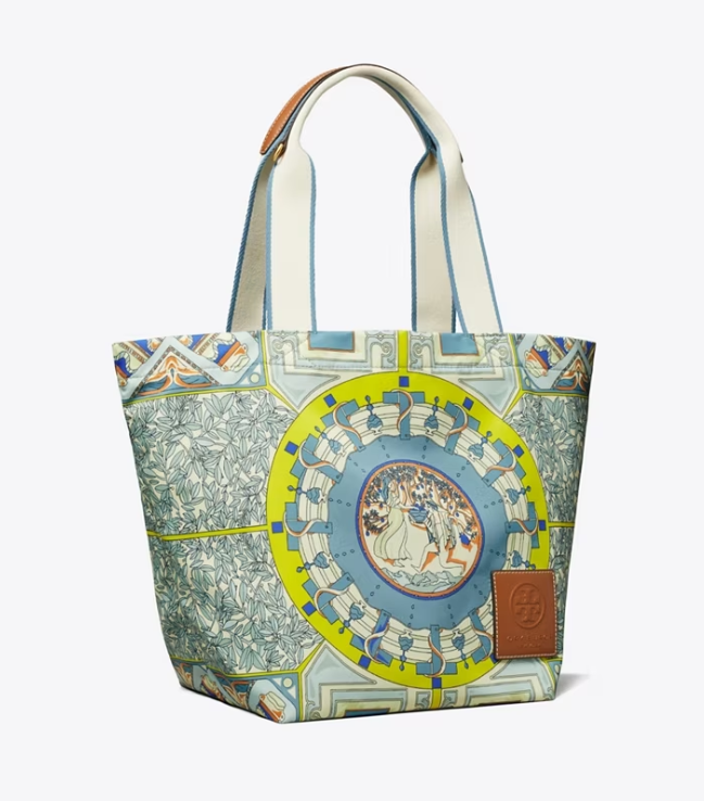 Women's Tory Burch Ella Printed Market Handbag Light Green | WGNLOM-029 - Tory Burch Outlet Sale