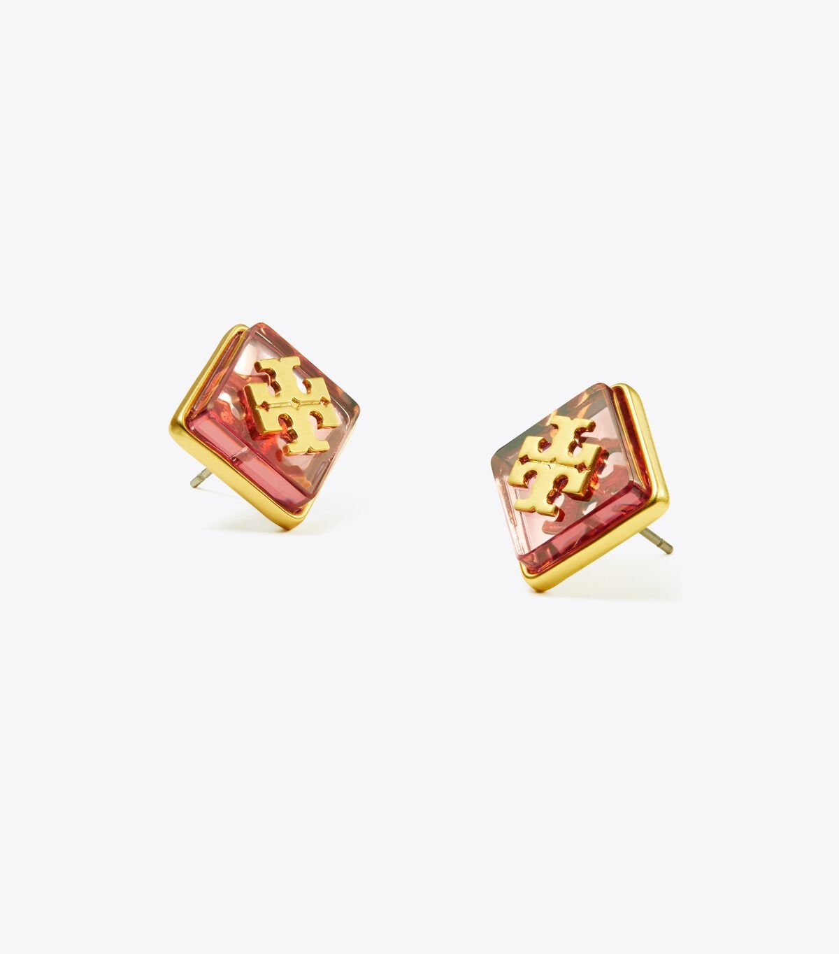 Women's Tory Burch Resin Logo Stud Earrings Gold / Pink | OWYCQR-610 - Tory Burch Outlet Sale