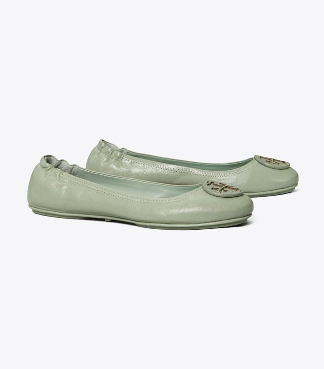 Women's Tory Burch Minnie Travel Ballet Flats Green | KWSEYA-698 - Tory Burch Outlet Sale