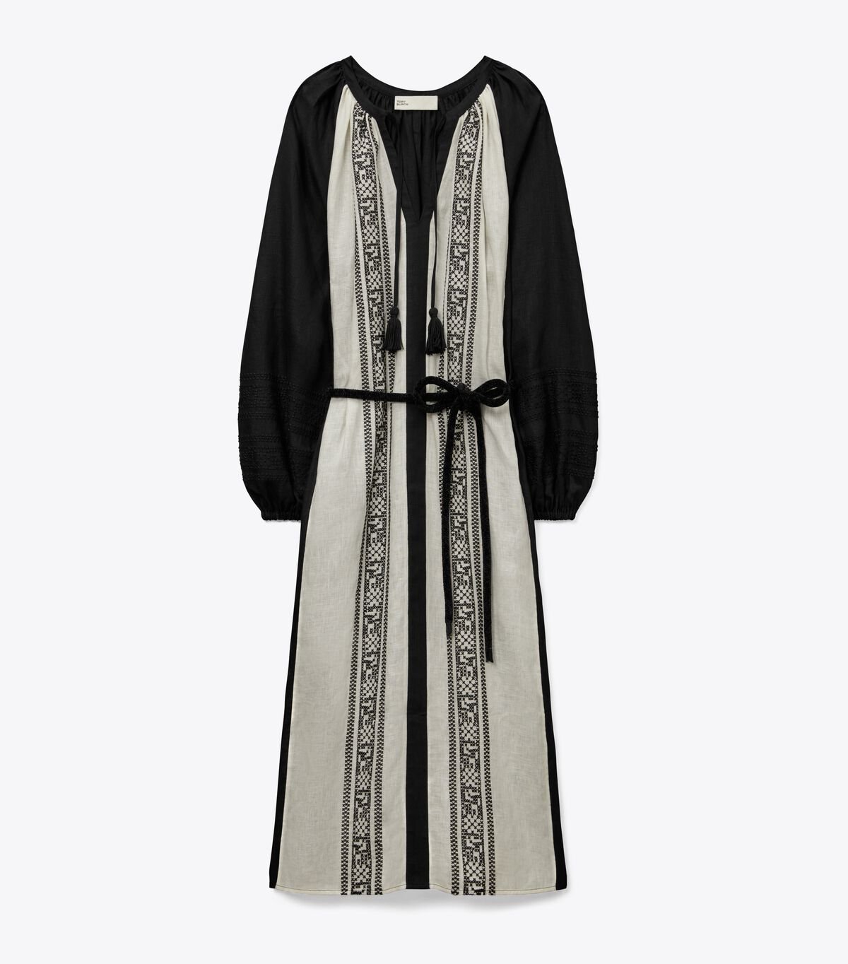 Women's Tory Burch Embroidered Caftan Dress Black / White | AZGLCM-843 - Tory Burch Outlet Sale