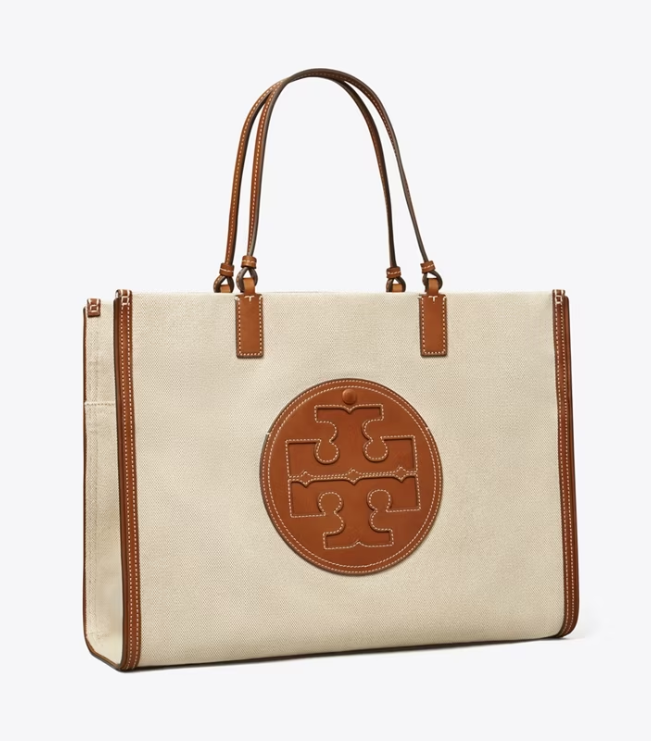 Women's Tory Burch Ella Canvas Handbag Brown / Beige | PWKHAR-083 - Tory Burch Outlet Sale