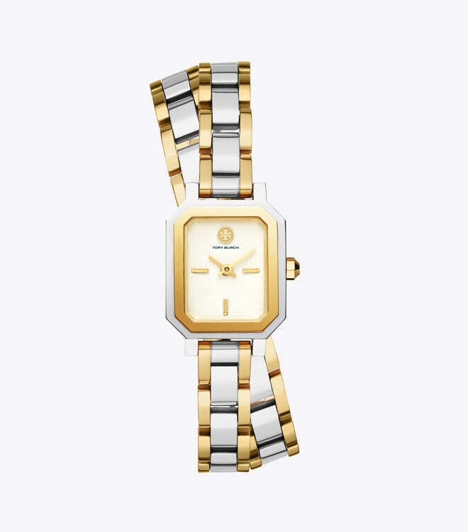 Women's Tory Burch Robinson Mini stainless Steel/ivory, 22 Mm Watches Silver / Gold | WKOERX-169 - Tory Burch Outlet Sale