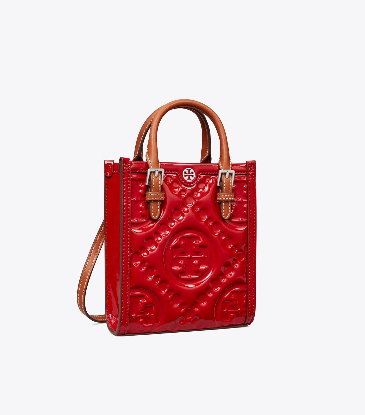 Women's Tory Burch Mini T Monogram Embossed Patent Tote Bags Red | RYNGBL-308 - Tory Burch Outlet Sale