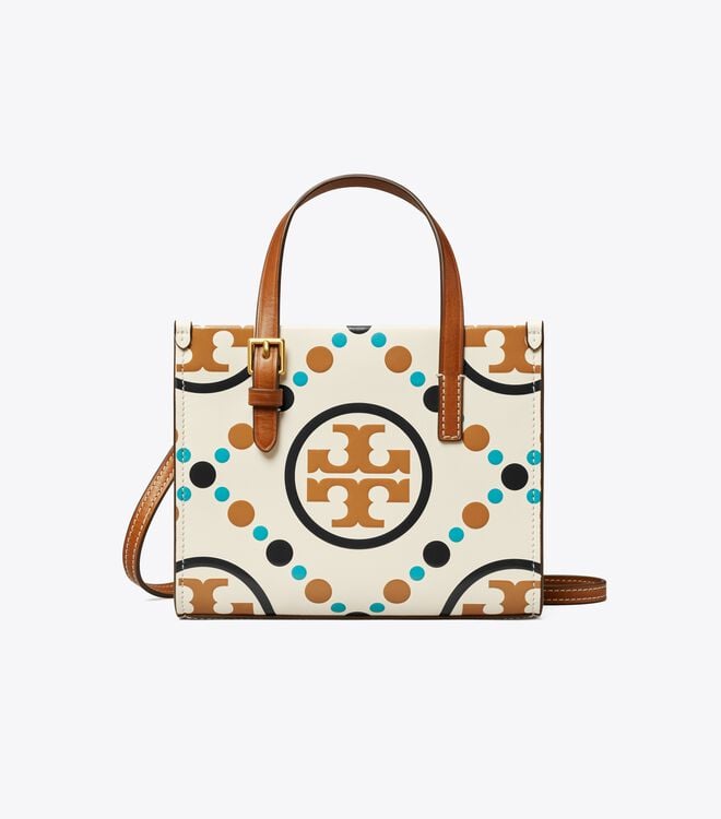 Women's Tory Burch Mini T Monogram Contrast Embossed Square Tote Bags White | JXEGVO-235 - Tory Burch Outlet Sale