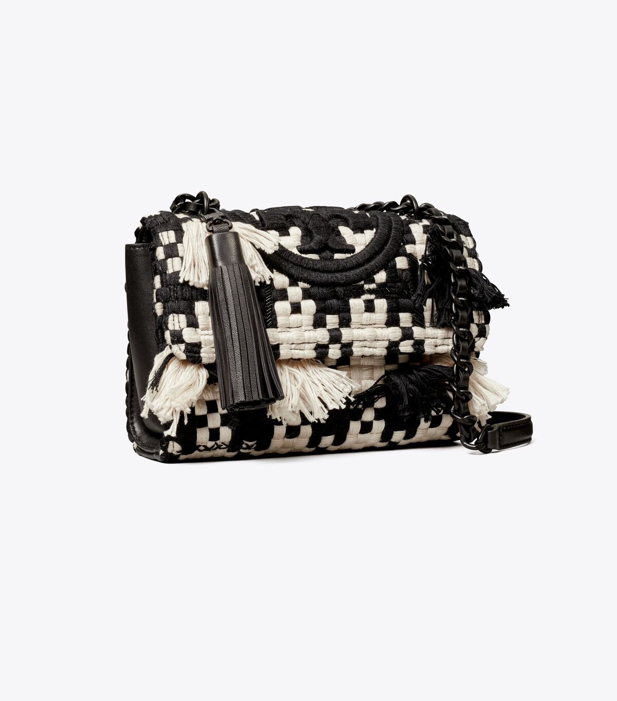Women's Tory Burch Small Fleming Tweed Convertible Shoulder Bags Black / White | BZSDRH-625 - Tory Burch Outlet Sale