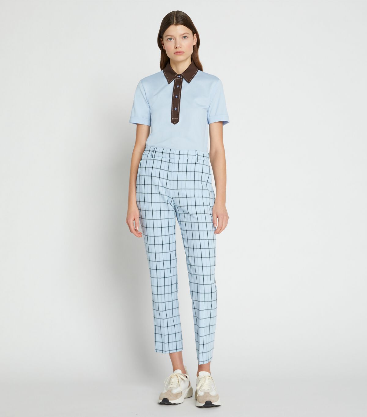 Women's Tory Burch Pick Stitch Contrast Collar Shirts Light Blue | WZOJUY-391 - Tory Burch Outlet Sale