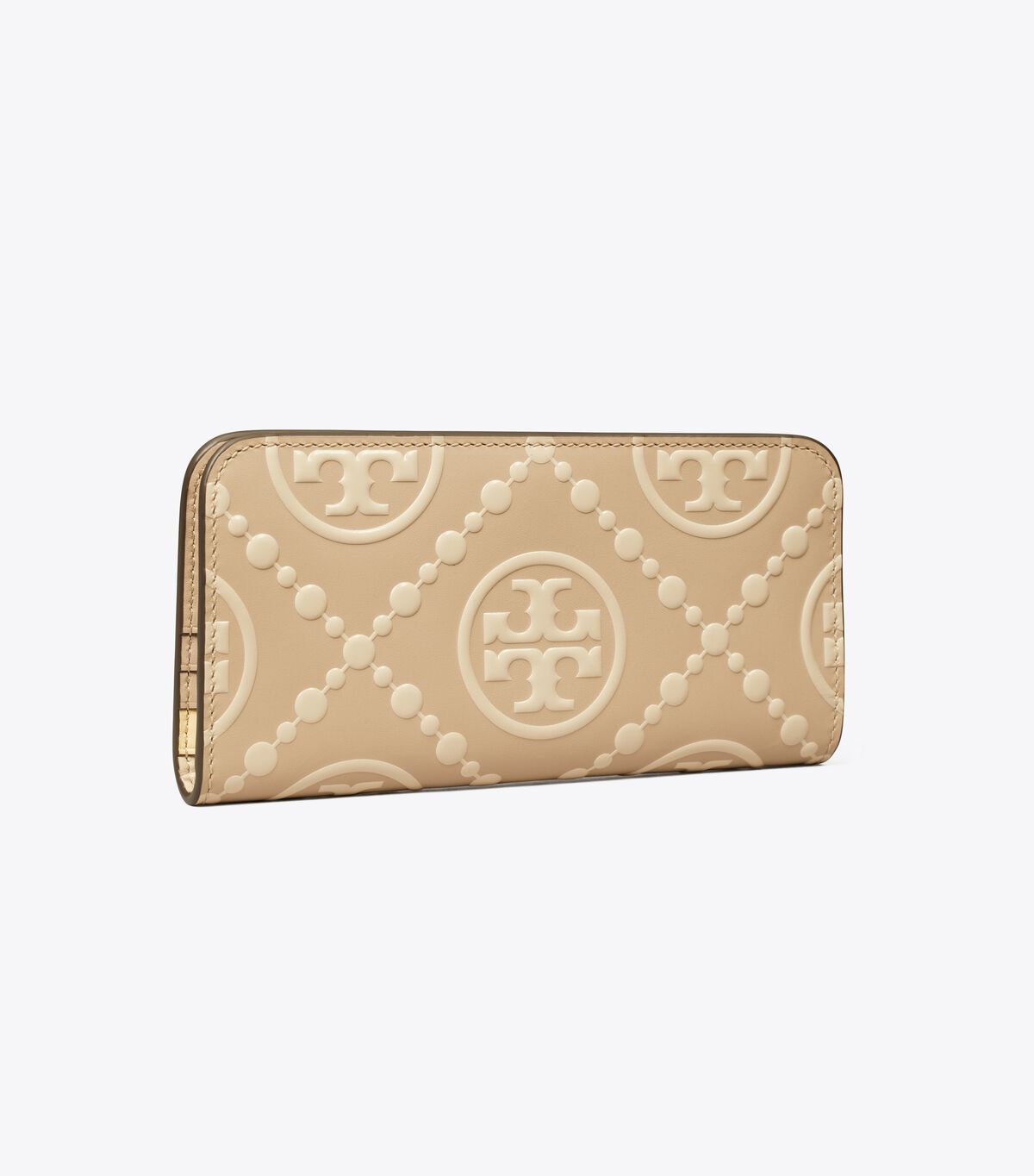 Women's Tory Burch T Monogram Contrast Embossed Zip Slim Wallets Cream | SUXYIT-412 - Tory Burch Outlet Sale