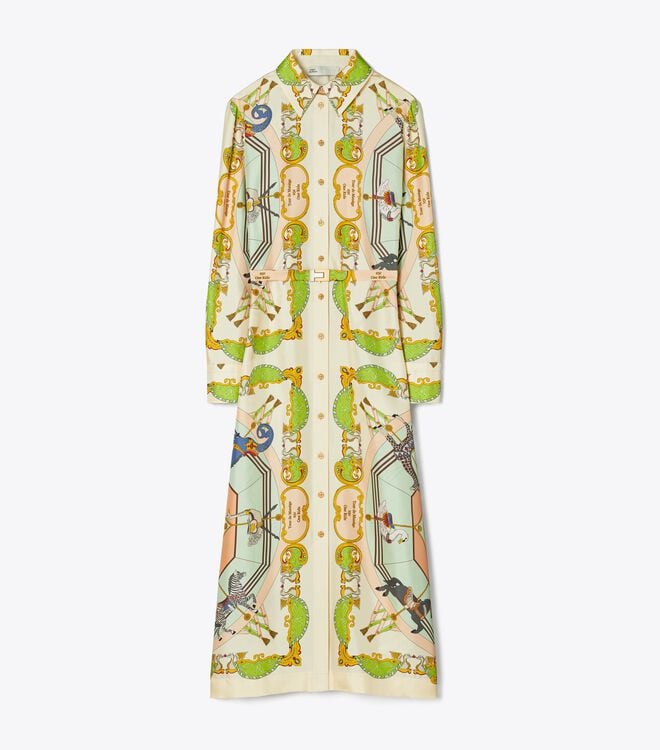 Women's Tory Burch Printed Silk Dress Multicolor | MEJZLN-462 - Tory Burch Outlet Sale